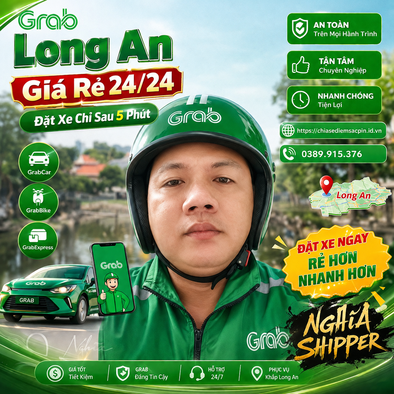 Grab Long An Giá Rẻ 24/24 – Đặt Xe Chỉ Sau 5 Phút